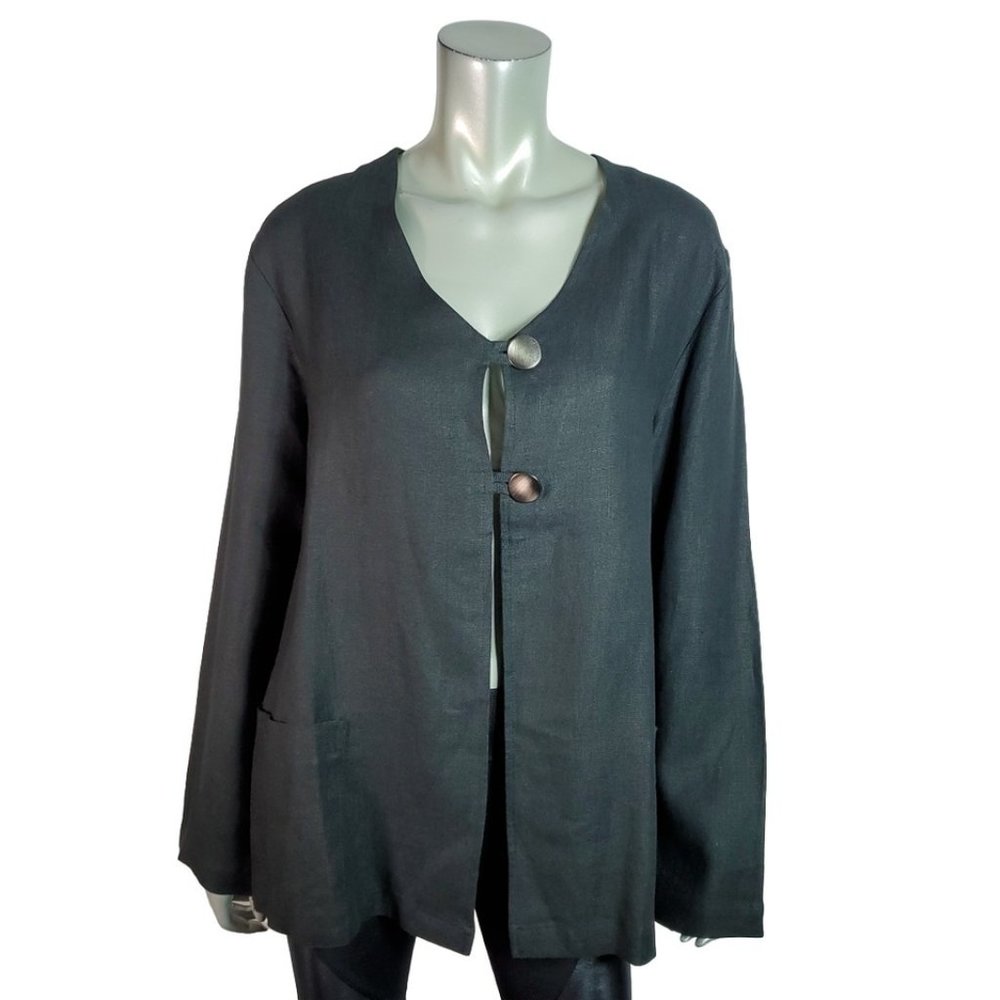 Olands Trojan Sweden 100% Linen Jacket Size 42 Pockets Lagonlook Black NWT